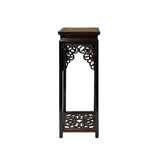 3.5" Dark Brown Scroll Pattern Square Tall Slim Wood Display Stand Riser st1058AS