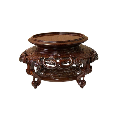 4.25" Light Brown Dragon Motifs 5 Claw Legs Round Wood Display Stand st1075S