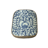 Chinese Old White Base Blue Scroll Leaf Graphic Porcelain Art Pewter Box ws3915S