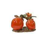 Ceramic Orange Red Double Peach w Leaf Flower Display Art Figure ws3579S