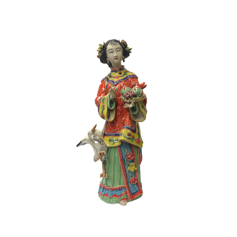 Chinese Oriental Porcelain Qing Style Dressing Cranes Flower Lady Figure ws3683S