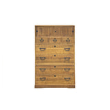 Vintage Brown Wood Hardware Accent 3 Stack Tansu Chest Cabinet ws3852S