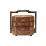 Chinese Brick Red Lacquer Color Treasure Graphic Stack Box Basket ws3917S