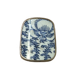 3" Chinese Old White Base Blue Scroll Leaf Graphic Porcelain Art Pewter Box ws3930S