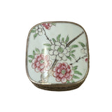 3.5" Chinese Old White Base Pink Flower Graphic Porcelain Art Pewter Box ws3941S