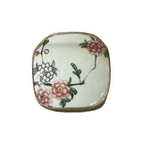 3.5" Chinese Old White Base Pink Flower Graphic Porcelain Art Pewter Box ws3946S