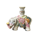 Pink Flower Graphic Porcelain Elephant Candle Holder Accent Decor Figure ws3972S