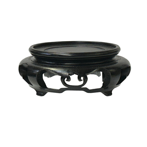 6" Chinese Black Wood Round Legs Table Top Stand Display Easel Riser ws3983S