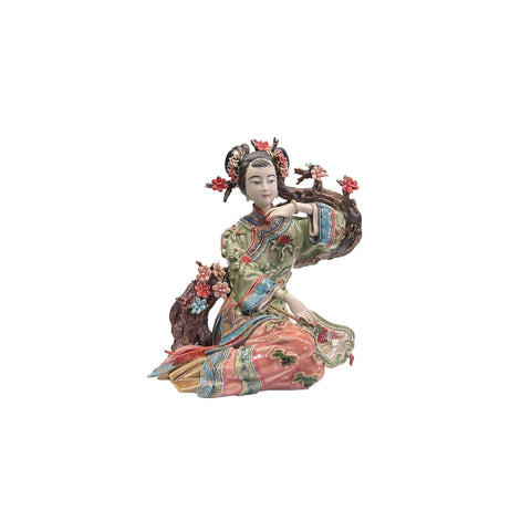 Chinese Porcelain Qing Style Dressing Blossom Tree Lady Figure ws4047S