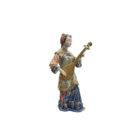 Chinese Porcelain Qing Style Dressing Pipa Playing Lady Figure ws4048S