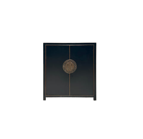 Black Lacquer Zodiac Moon Face Hardware Credenza Storage Cabinet ws4059S