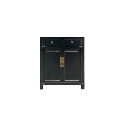 Oriental Chinese 2 Drawers Black Lacquer Wood Credenza Console Cabinet ws4062S