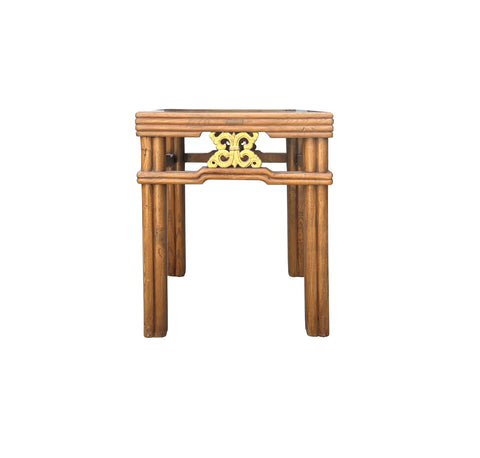 Chinese Vintage Light Brown Square Wood Ming Style Stool Table ws4063S