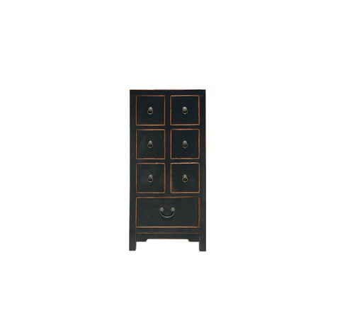 Oriental Black 7 Drawers Slim Narrow Chest Cabinet Stand ws4064S