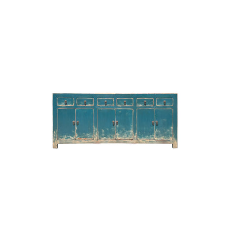 Chinese Distressed Teal Blue Sideboard Buffet Table Cabinet Credenza ws4065S