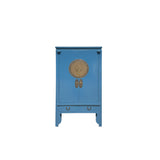 Chinese Oriental Mid Blue Zodiac Moon Face Tall Wedding Armoire Cabinet ws4066S