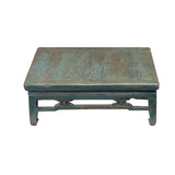 Chinese Distressed Turquoise Aqua Blue Low Square Coffee Table ws4069S