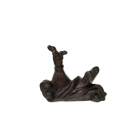 2" Oriental Brown Wood Carved Koi Fish Accent Pen Display Stand Rest ws4075S