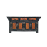 Oriental Distressed Brown Two Tone Credenza Low Table TV Console Cabinet ws4079S