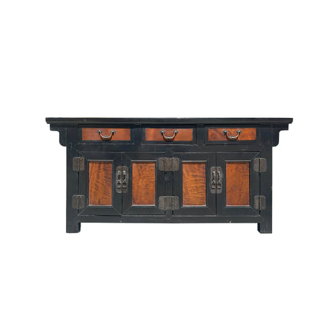 Oriental Distressed Brown Two Tone Credenza Low Table TV Console Cabinet ws4079S