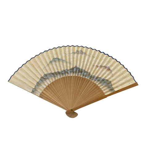 15.25" Chinese Handmade Oriental Scenery Theme Wood Paper Art Fan ws4097S