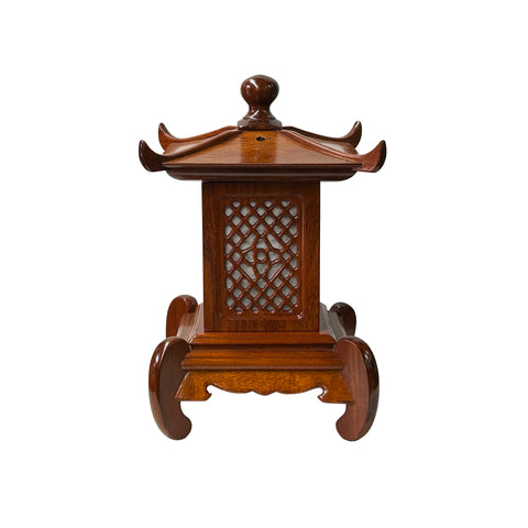 Oriental Medium Brown Wood Square Tower Pagoda Shape Table Lamp ws4113S