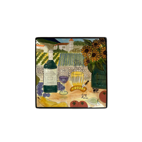 Handmade Square Wine Bottle Glass Scenery Flower Display Art Plate ws4117S