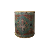 Distressed Chinese Tibetan Drum Shape Turquoise Aqua Floral Side Table ws4143S