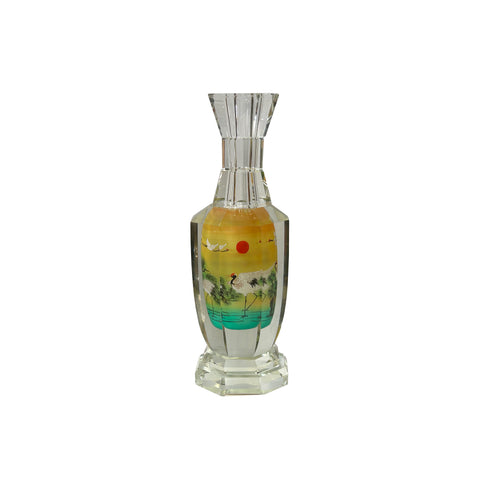 Chinese Inside Oriental Scenery Cranes Graphic Glass Art Vase Bottle ws4156S