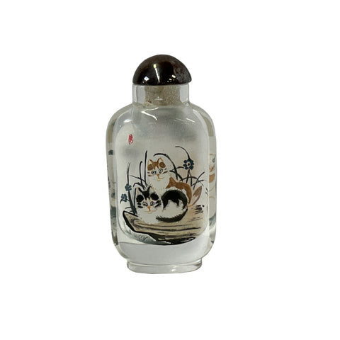 Chinese Inside Oriental Scenery Cats Graphic Glass Art Bottle ws4158S