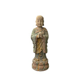 Chinese Rustic Wood Standing Prayer Hands Lohon Monk Statue ws4167S