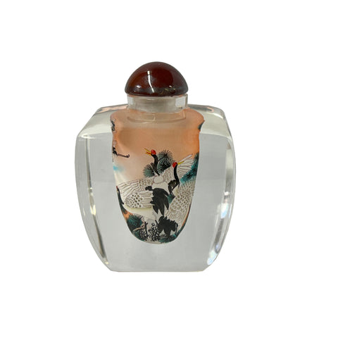 Chinese Inside Oriental Sun Cranes Graphic Glass Art Bottle ws4171S