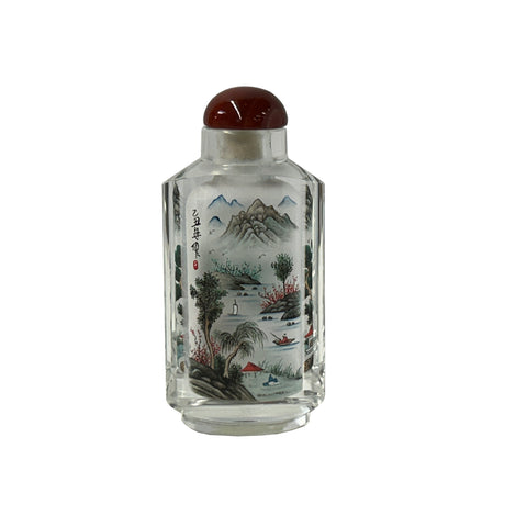 Chinese Inside Oriental Tree Mountain Graphic Glass Art Bottle ws4173S