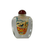 Chinese Inside Oriental Orange Flower Ducks Graphic Glass Art Bottle ws4175S