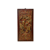 Chinese Vintage Wood Red Golden Relief Carving Wall Hanging Art Plaque ws4180S