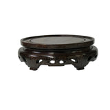 6" Oriental Wire Inlay Brown Wood Round Table Top Display Stand Riser ws4183S