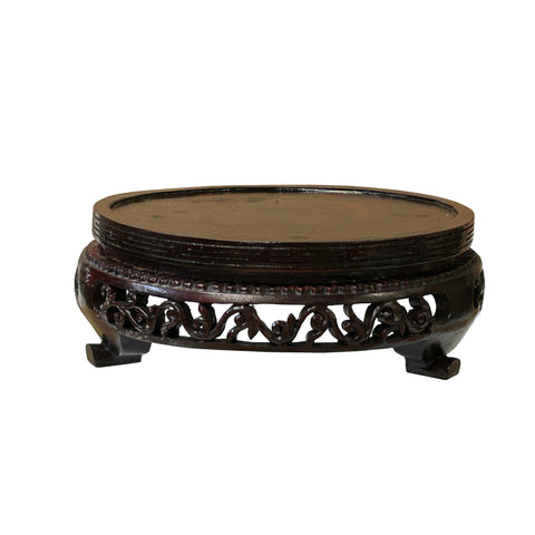 5.75" Oriental Motif Brown Wood Round Table Top Display Stand Riser ws4193S