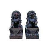 Pair Chinese Dark Brown Bronze Metal Foo Dog Lion Fengshui Figures ws4200S