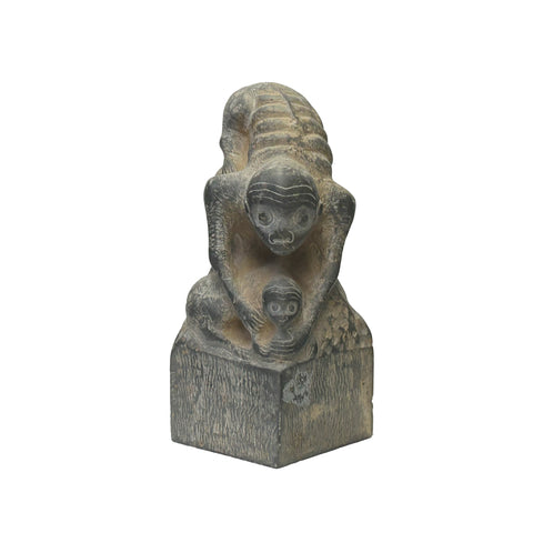 Rustic Gary Color Stone Carved Monkey Holding Monkey Accent Figure ws4225S