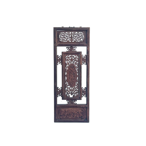 Chinese Vintage Restored Wood Carving Brown Wall Hanging Art ws4237S