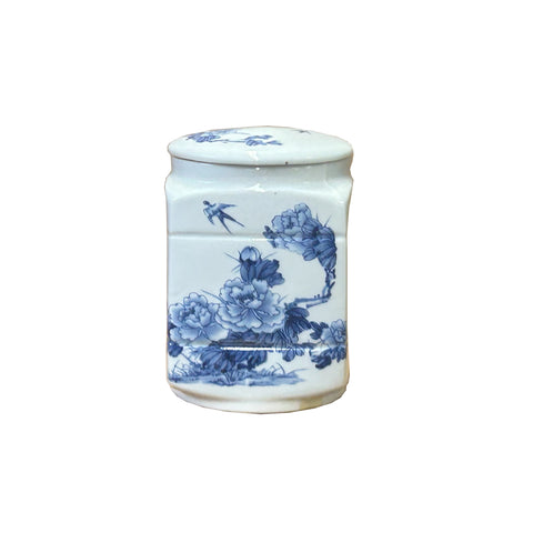 White Porcelain Blue Flower Graphic Square Round Container ws4240S