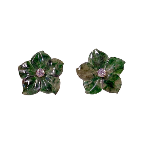 Pair Dark Green Jade Stone Flower Petal Shape Earrings ws4268S