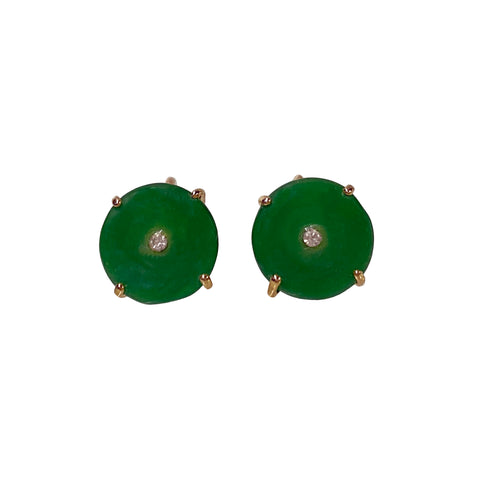 Pair Round Circle Shape Green Jade Stone Stud Earrings Clip ws4269S