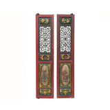 Pair Vintage Red Green Yellow Fujian Relief Carving Door Panels ws4271S