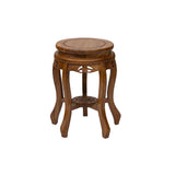 Oriental Light Brown Natural Wood Grain Round 5 Legs Stool Side Table ws4273S