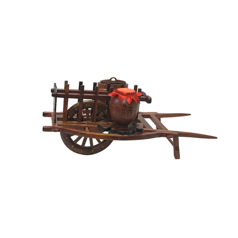 Chinese Rosewood Wine Pot on Single Wheel Cart Miniature Display Art ws4284S