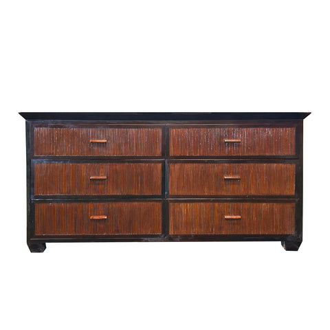 Vintage Oriental Bamboo Accent 6 Drawers Credenza Sideboard Dresser Cabinet ws4292S