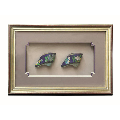 Vintage Chinese Pair Embroidery Shoes Framed Wall Display Art ws4298S