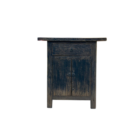 Distressed Rustic Black Rough Grain Wood Side Table Nightstand Cabinet ws4315S