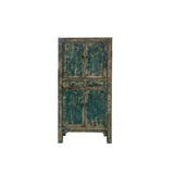 Distressed Olive Green Rim Teal Blue Doors Storage Cabinet ws4319S